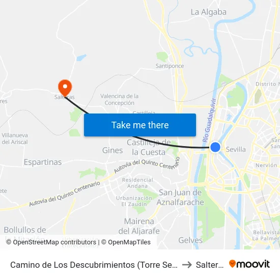 Camino de Los Descubrimientos (Torre Sevilla) to Salteras map