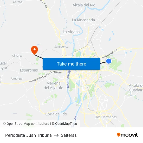 Periodista Juan Tribuna to Salteras map