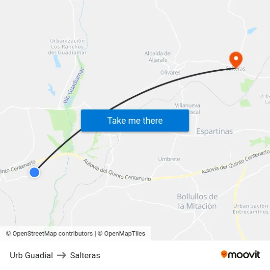 Urb Guadial to Salteras map