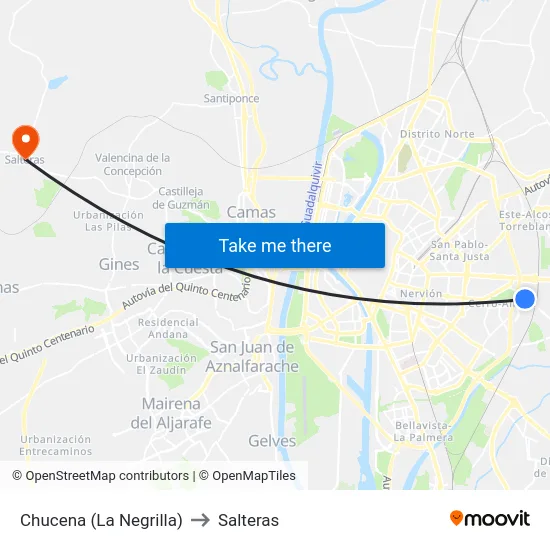 Chucena (La Negrilla) to Salteras map