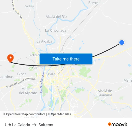 Urb La Celada to Salteras map