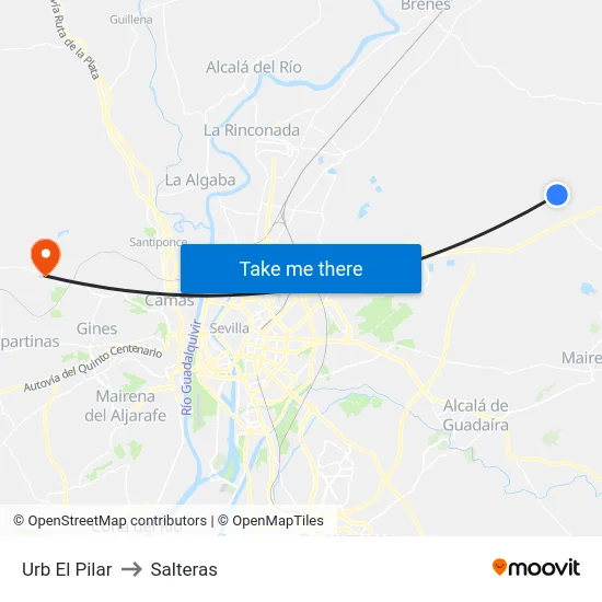 Urb El Pilar to Salteras map