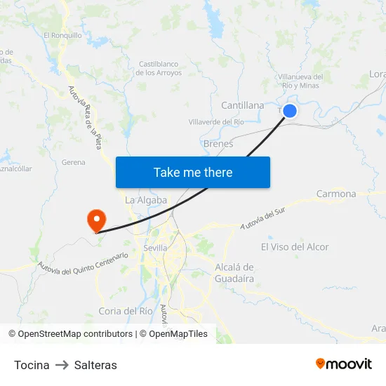 Tocina to Salteras map