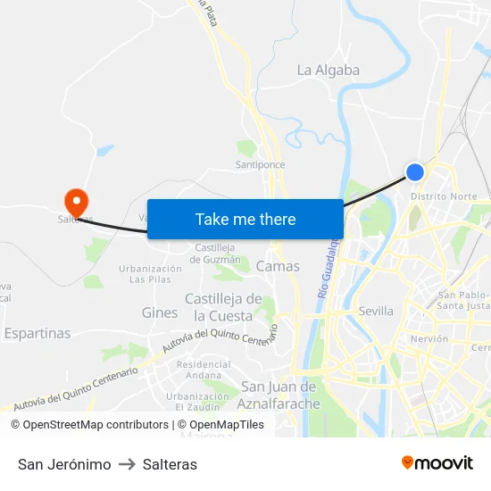 San Jerónimo to Salteras map