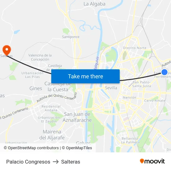 Palacio Congresos to Salteras map