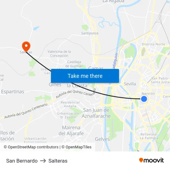 San Bernardo to Salteras map