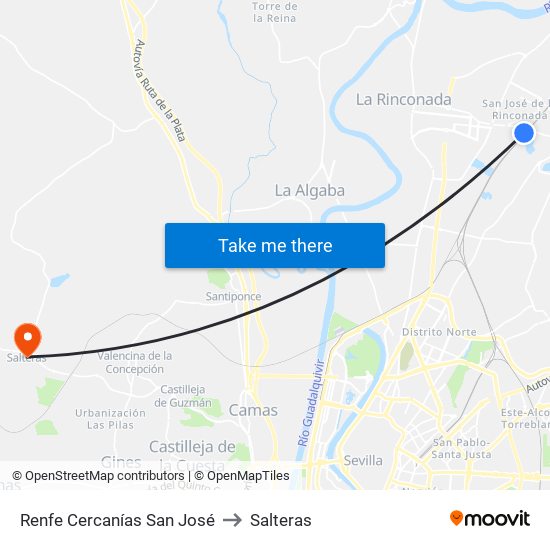 Renfe Cercanías San José to Salteras map