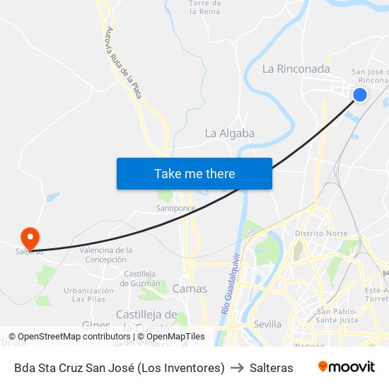 Bda Sta Cruz San José (Los Inventores) to Salteras map