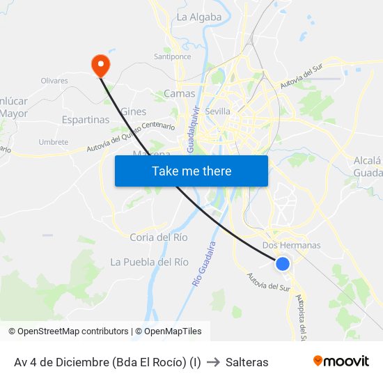 Av 4 de Diciembre (Bda El Rocío) (I) to Salteras map