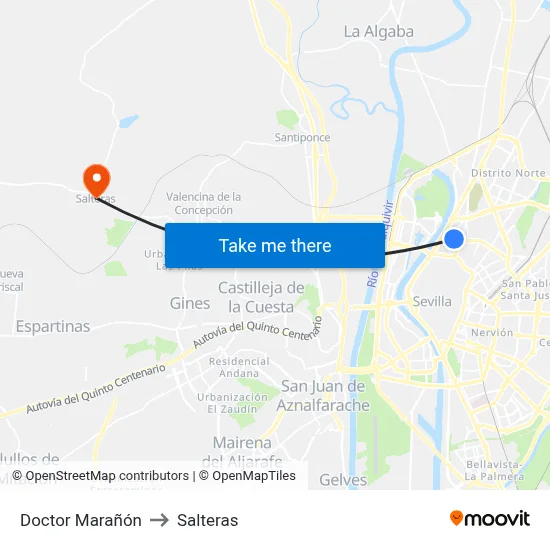 Doctor Marañón to Salteras map