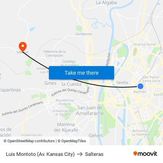 Luis Montoto (Av. Kansas City) to Salteras map