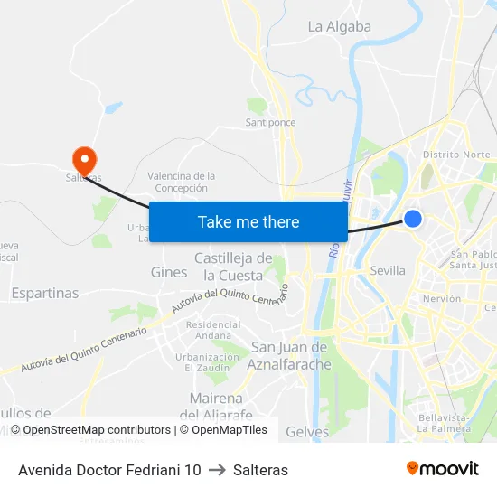 Avenida Doctor Fedriani 10 to Salteras map