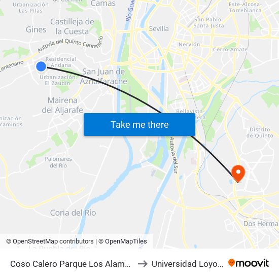 Coso Calero Parque Los Alamos to Universidad Loyola map