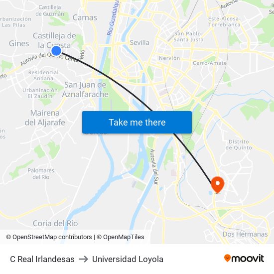 C Real Irlandesas to Universidad Loyola map