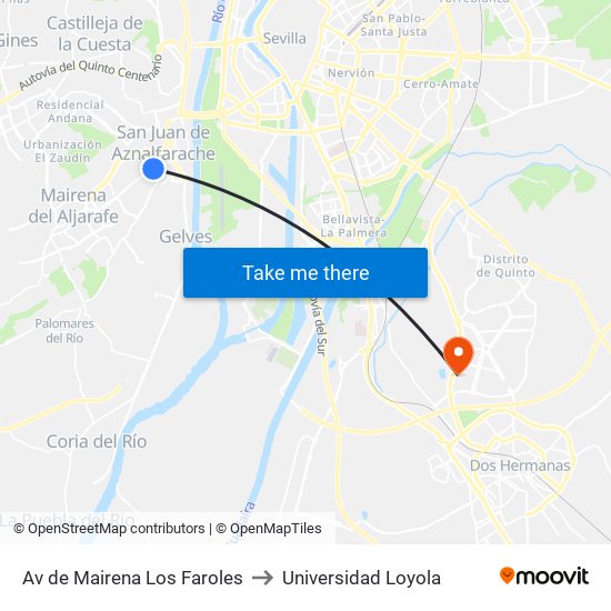 Av de Mairena Los Faroles to Universidad Loyola map