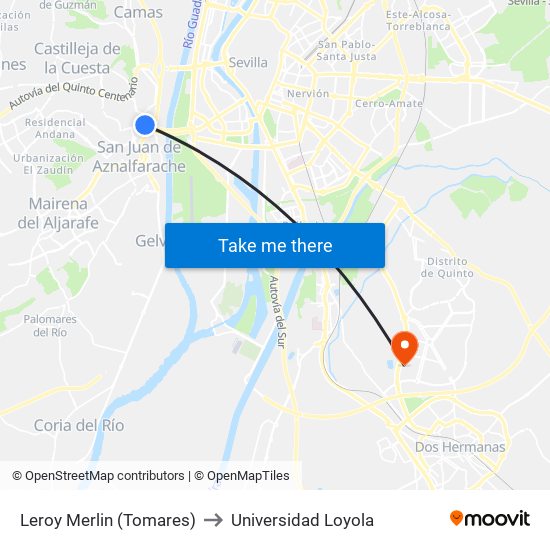 Leroy Merlin (Tomares) to Universidad Loyola map