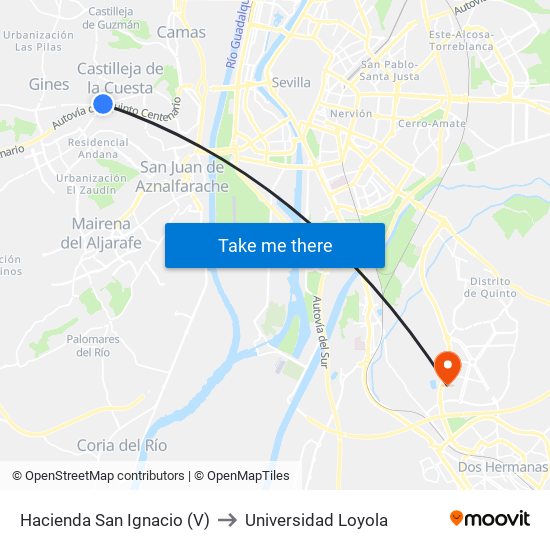 Hacienda San Ignacio (V) to Universidad Loyola map