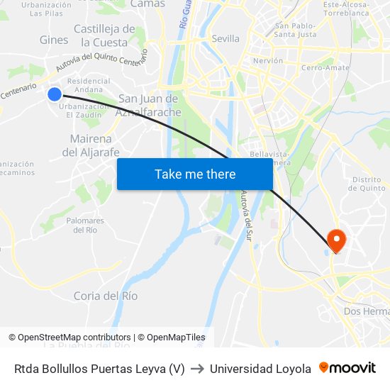 Rtda Bollullos Puertas Leyva (V) to Universidad Loyola map