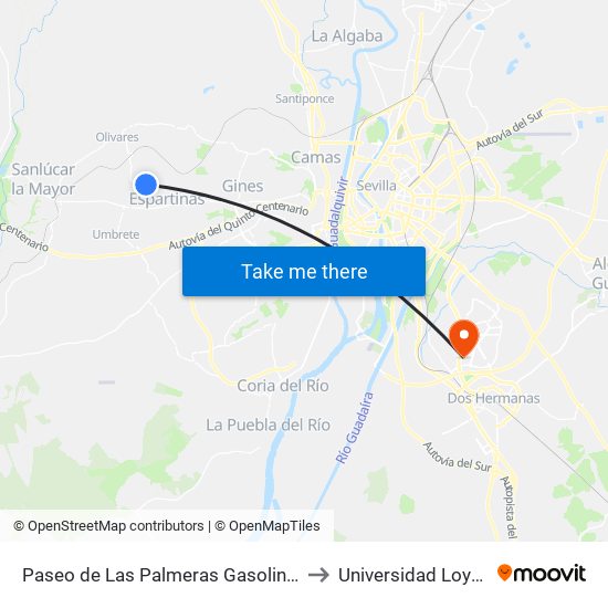 Paseo de Las Palmeras Gasolinera to Universidad Loyola map