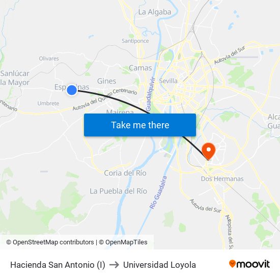 Hacienda San Antonio (I) to Universidad Loyola map