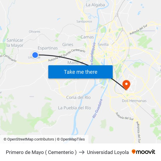 Primero de Mayo ( Cementerio ) to Universidad Loyola map