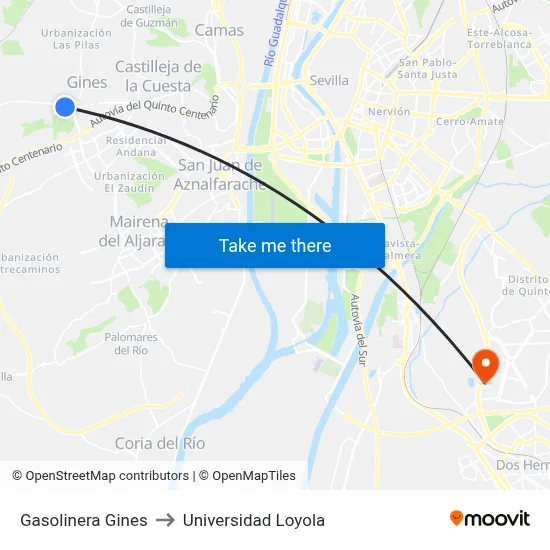 Gasolinera Gines to Universidad Loyola map