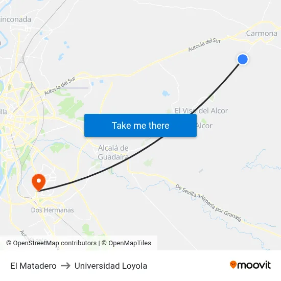 El Matadero to Universidad Loyola map