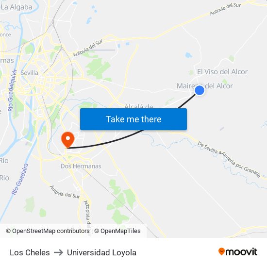 Los Cheles to Universidad Loyola map