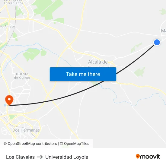 Los Claveles to Universidad Loyola map