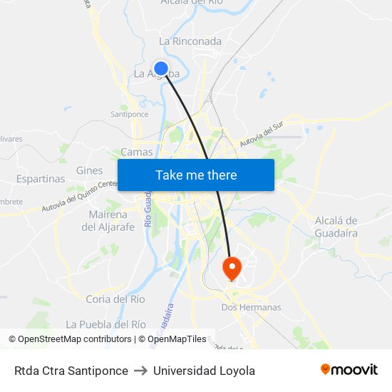 Rtda Ctra Santiponce to Universidad Loyola map