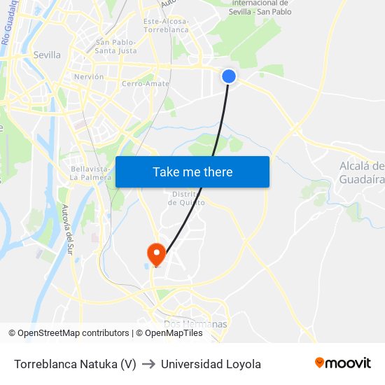 Torreblanca Natuka (V) to Universidad Loyola map