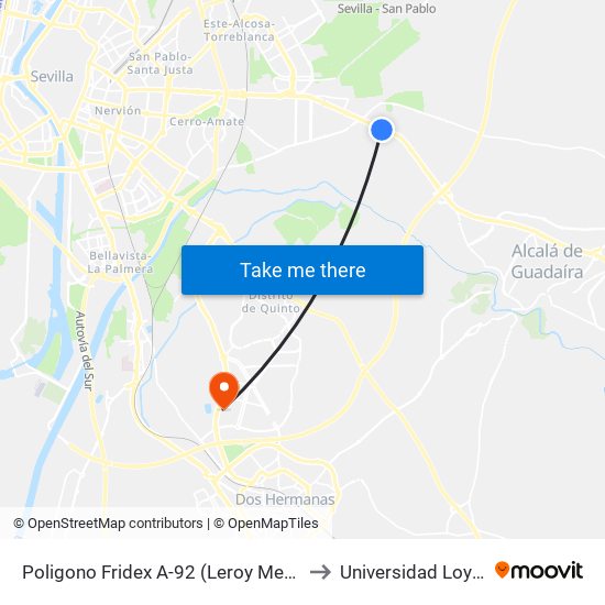 Poligono Fridex A-92 (Leroy Merlin)) to Universidad Loyola map