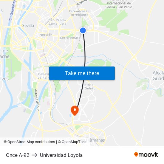 Once A-92 to Universidad Loyola map