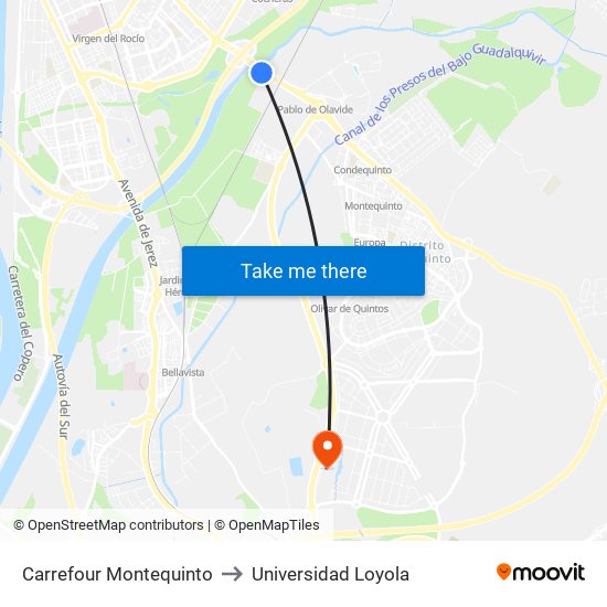 Carrefour Montequinto to Universidad Loyola map