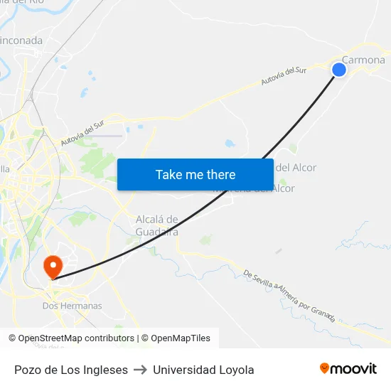 Pozo de Los Ingleses to Universidad Loyola map