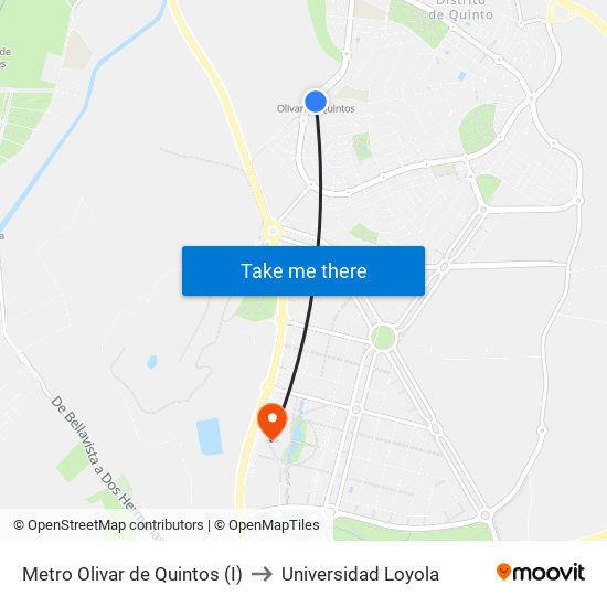 Metro Olivar de Quintos (I) to Universidad Loyola map