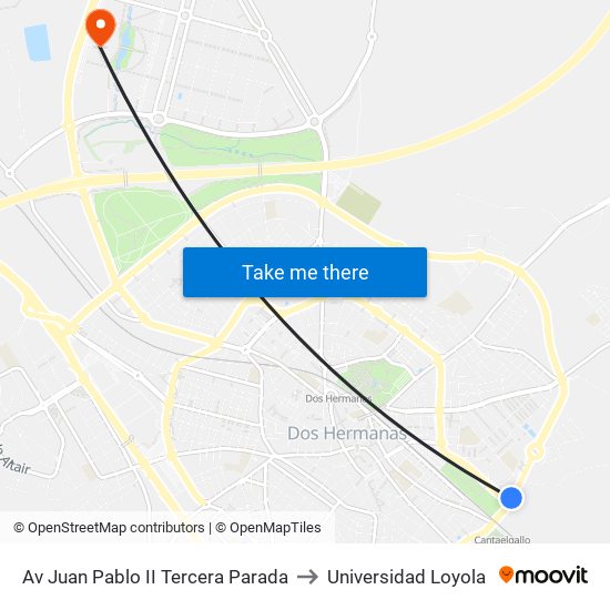 Av Juan Pablo II Tercera Parada to Universidad Loyola map