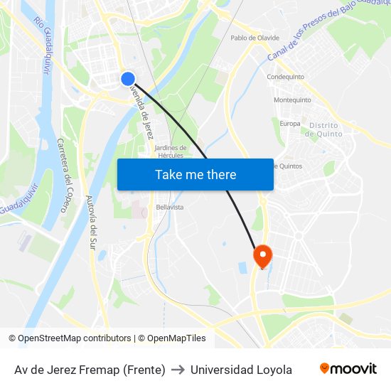 Av de Jerez Fremap (Frente) to Universidad Loyola map