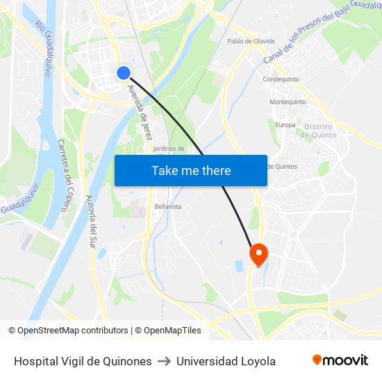 Hospital Vigil de Quinones to Universidad Loyola map