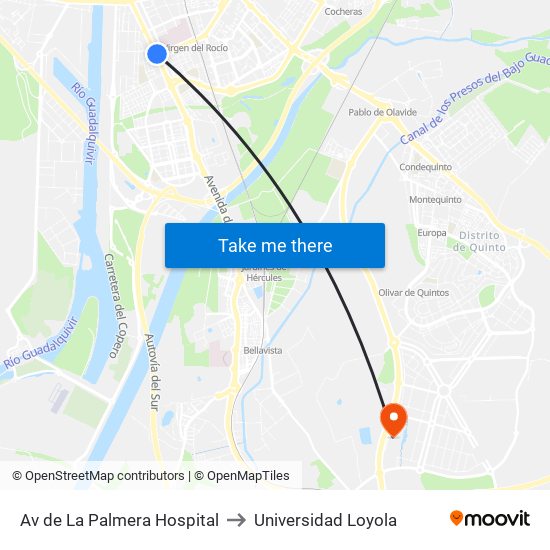 Av de La Palmera Hospital to Universidad Loyola map