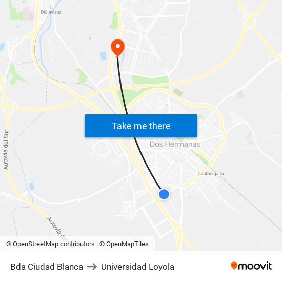 Bda Ciudad Blanca to Universidad Loyola map