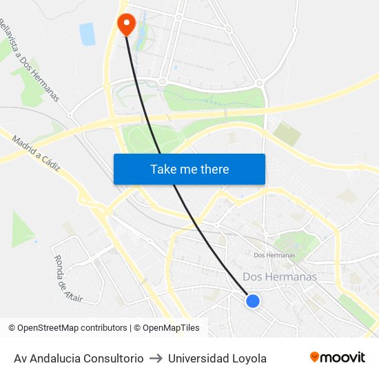 Av Andalucia Consultorio to Universidad Loyola map