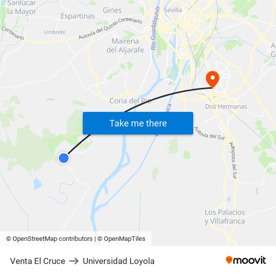 Venta El Cruce to Universidad Loyola map