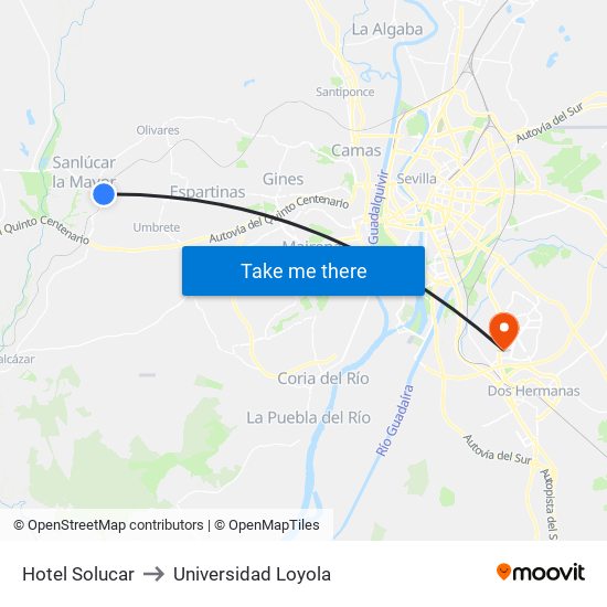 Hotel Solucar to Universidad Loyola map