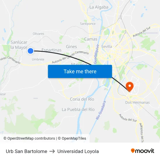 Urb San Bartolome to Universidad Loyola map
