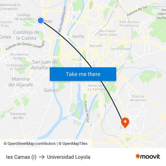 Ies Camas (I) to Universidad Loyola map