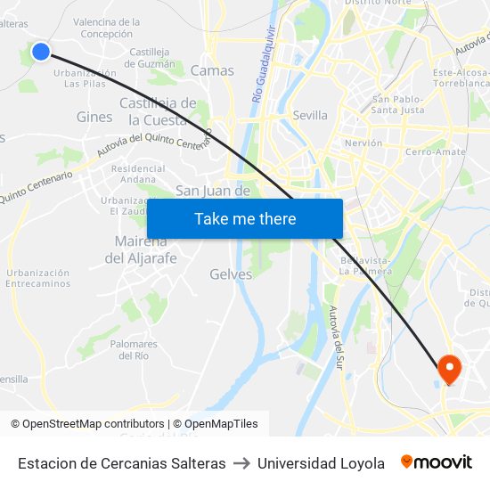 Estacion de Cercanias Salteras to Universidad Loyola map