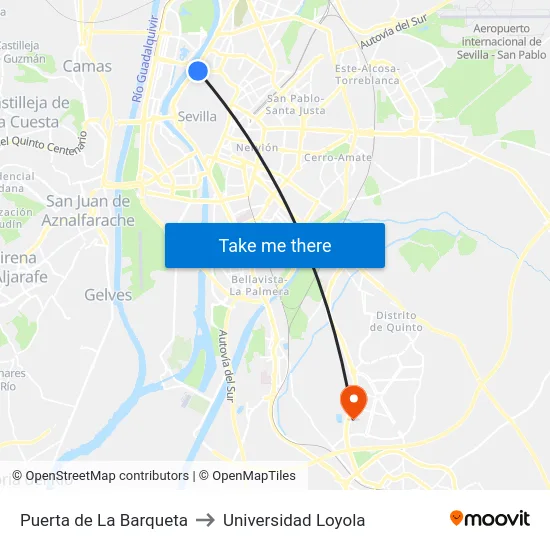 Puerta de La Barqueta to Universidad Loyola map