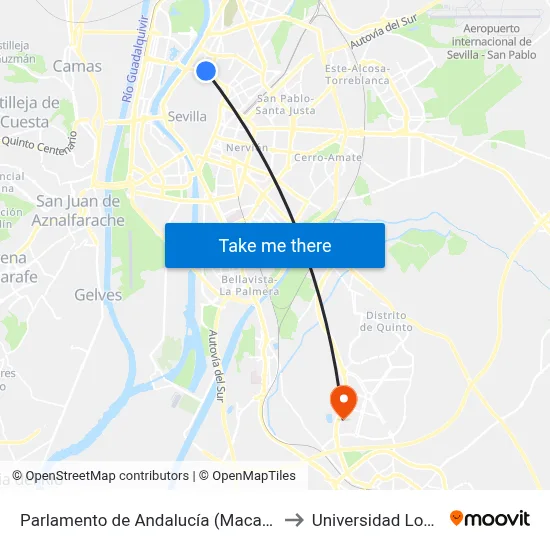 Parlamento de Andalucía (Macarena) to Universidad Loyola map