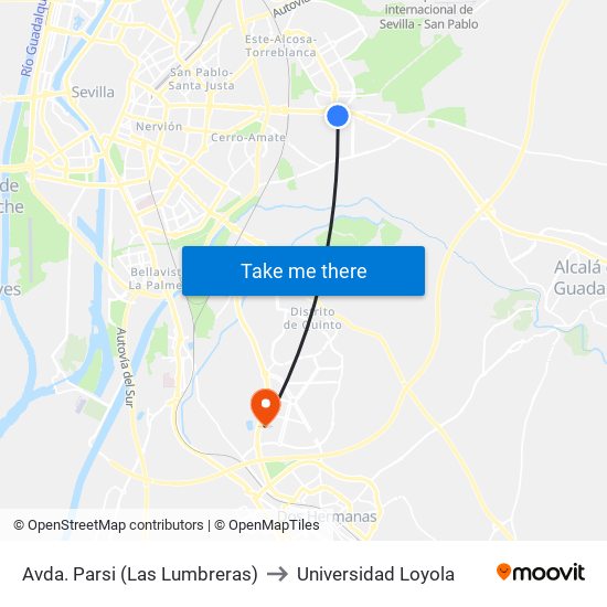 Avda. Parsi (Las Lumbreras) to Universidad Loyola map